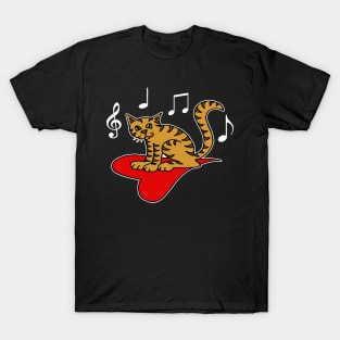 Music Lovers Funny Cat Heart Musical Notes T-Shirt